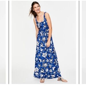 Boden Diana Jersey Knit Maxi Length Dress Size 8 Long Blue Floral Print